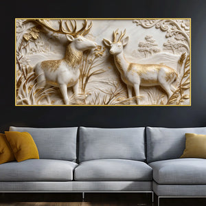 Golden Forest Deer 3D Canvas Wall Painting