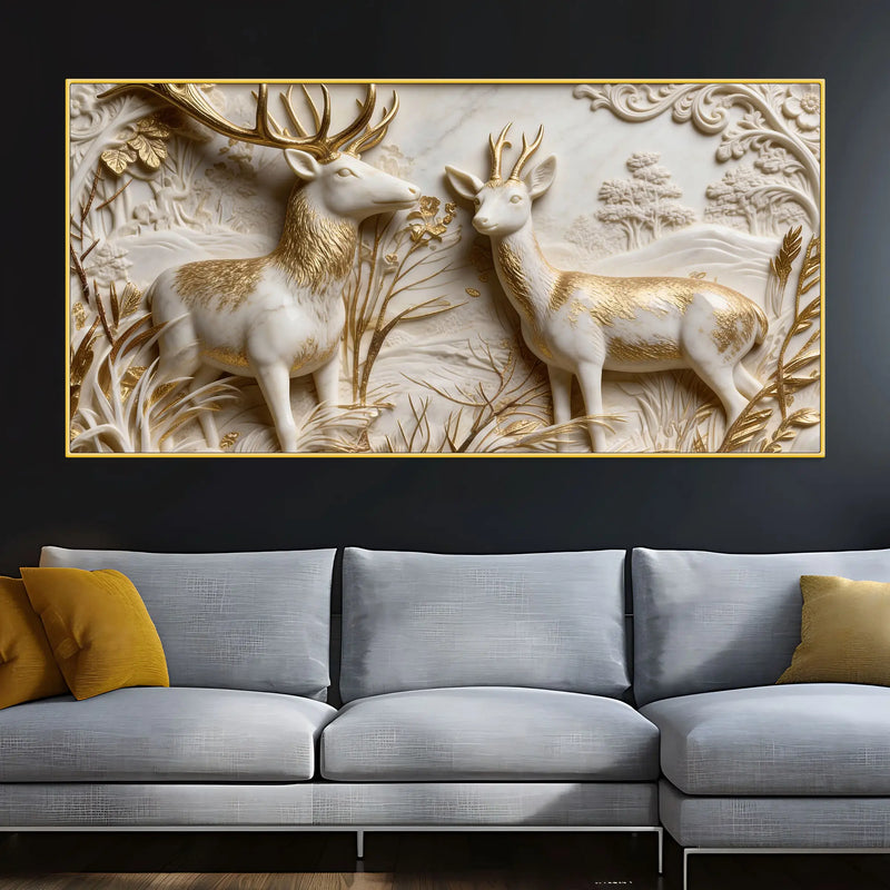 Golden Forest Deer 3D Canvas Wall Painting