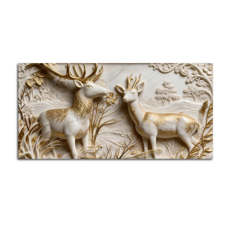 Golden Forest Deer 3D Canvas Wall Painting