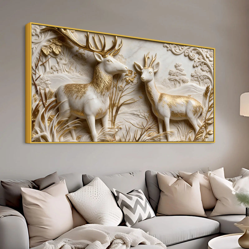 Golden Forest Deer 3D Canvas Wall Painting