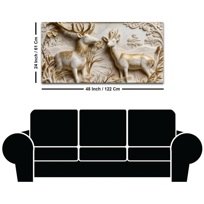 Golden Forest Deer 3D Canvas Wall Painting