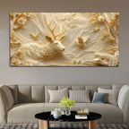 Golden Forest Deer with Flying Doves Luxury 3D Canvas Wall Painting