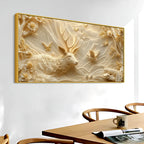 Golden Forest Deer with Flying Doves Luxury 3D Canvas Wall Painting