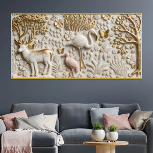 Golden Forest Wildlife 3D Canvas Wall Painting
