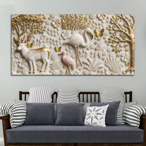 Golden Forest Wildlife 3D Canvas Wall Painting