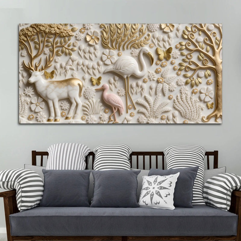 Golden Forest Wildlife 3D Canvas Wall Painting