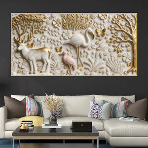 Golden Forest Wildlife 3D Canvas Wall Painting