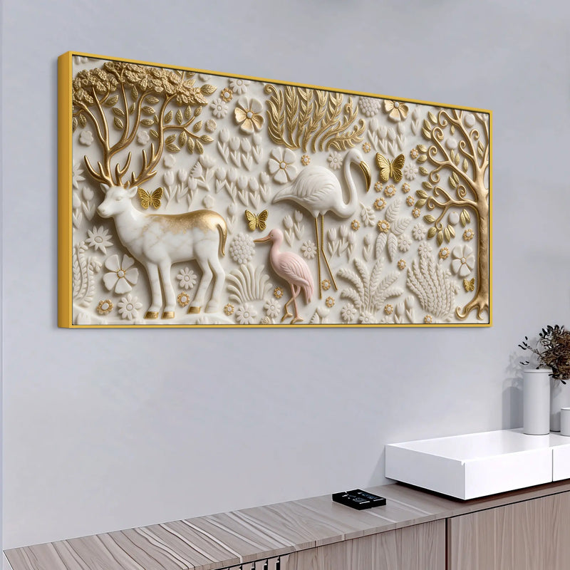 Golden Forest Wildlife 3D Canvas Wall Painting