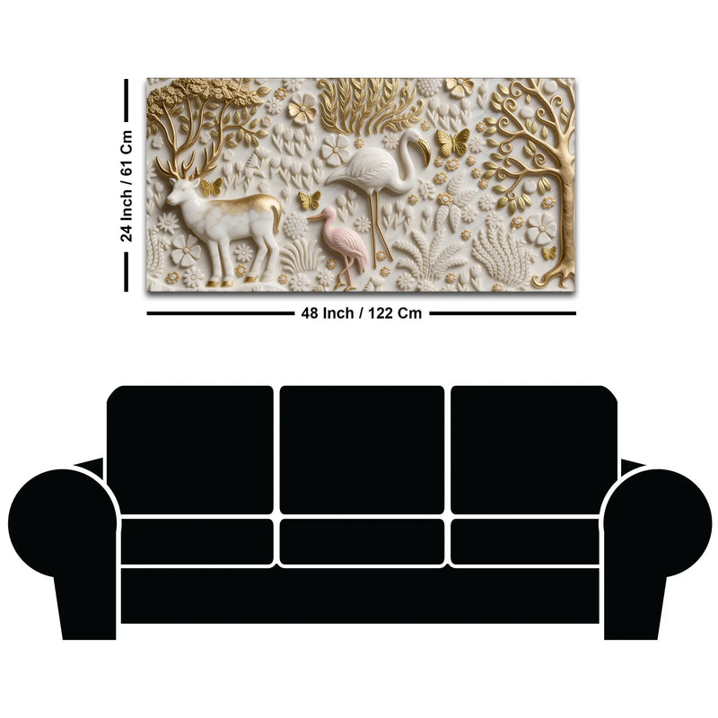 Golden Forest Wildlife 3D Canvas Wall Painting