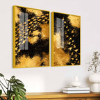 Golden Freedom Flock Modern Acrylic Floating Wall Painting Set of 2