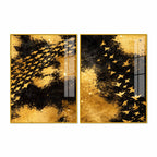 Golden Freedom Flock Modern Acrylic Floating Wall Painting Set of 2