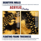 Golden Freedom Flock Modern Acrylic Floating Wall Painting Set of 2