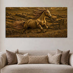 Golden Galloping Horse in Nature Metallic Look 3D Canvas Painting
