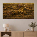 Golden Galloping Horse in Nature Metallic Look 3D Canvas Painting