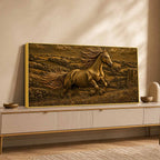 Golden Galloping Horse in Nature Metallic Look 3D Canvas Painting