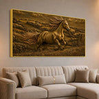 Golden Galloping Horse in Nature Metallic Look 3D Canvas Painting