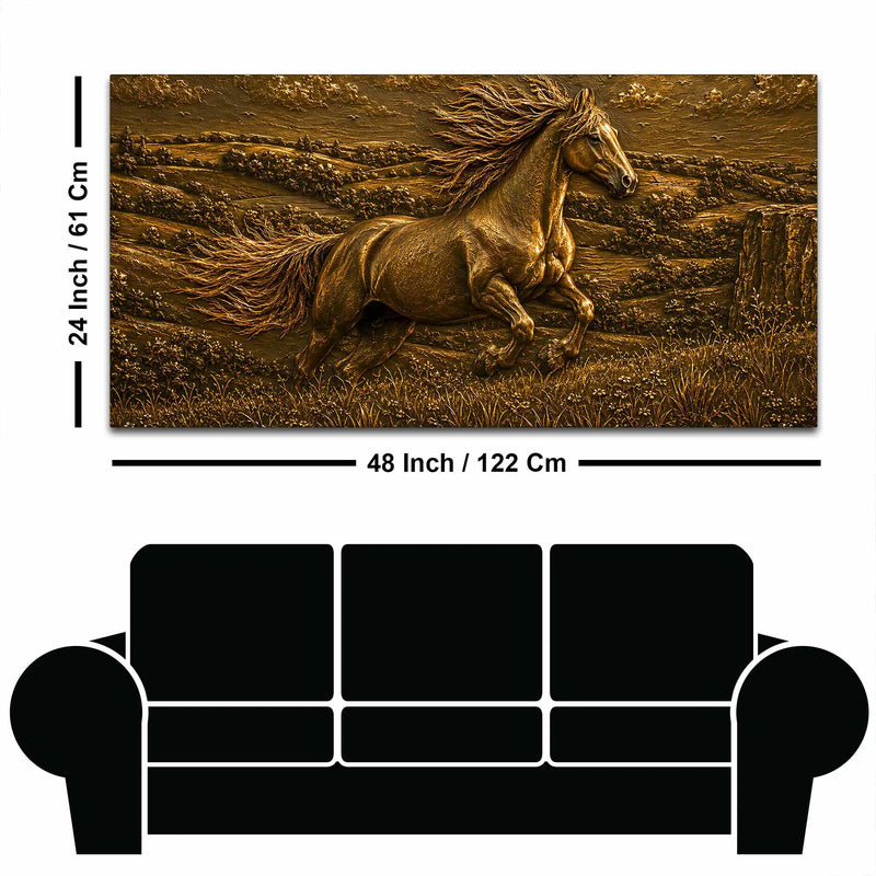 Golden Galloping Horse in Nature Metallic Look 3D Canvas Painting