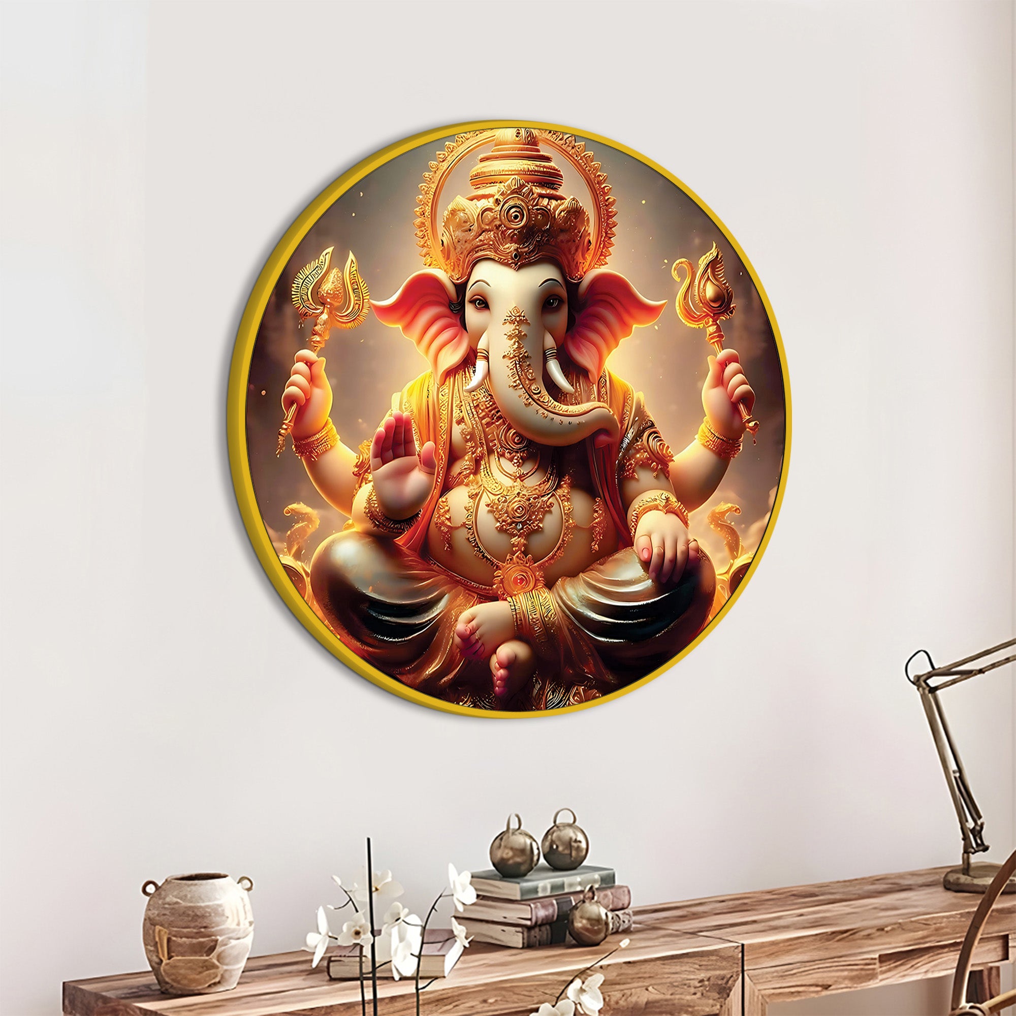 Golden Ganesh Ji Canvas Painting