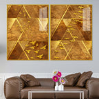 Golden Geometric Birds Abstract Acrylic Floating Wall Painting Set of 2