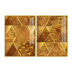 Golden Geometric Birds Abstract Acrylic Floating Wall Painting Set of 2