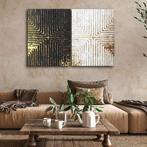 Golden Geometric Pattern Canvas Wall Painting of Two Pieces