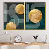 Golden Geometrical Pattern Acrylic Floating Wall Painting Set of 2