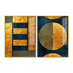 Golden Geometry and Circular Pattern Acrylic Floating Wall Painting Set of 2