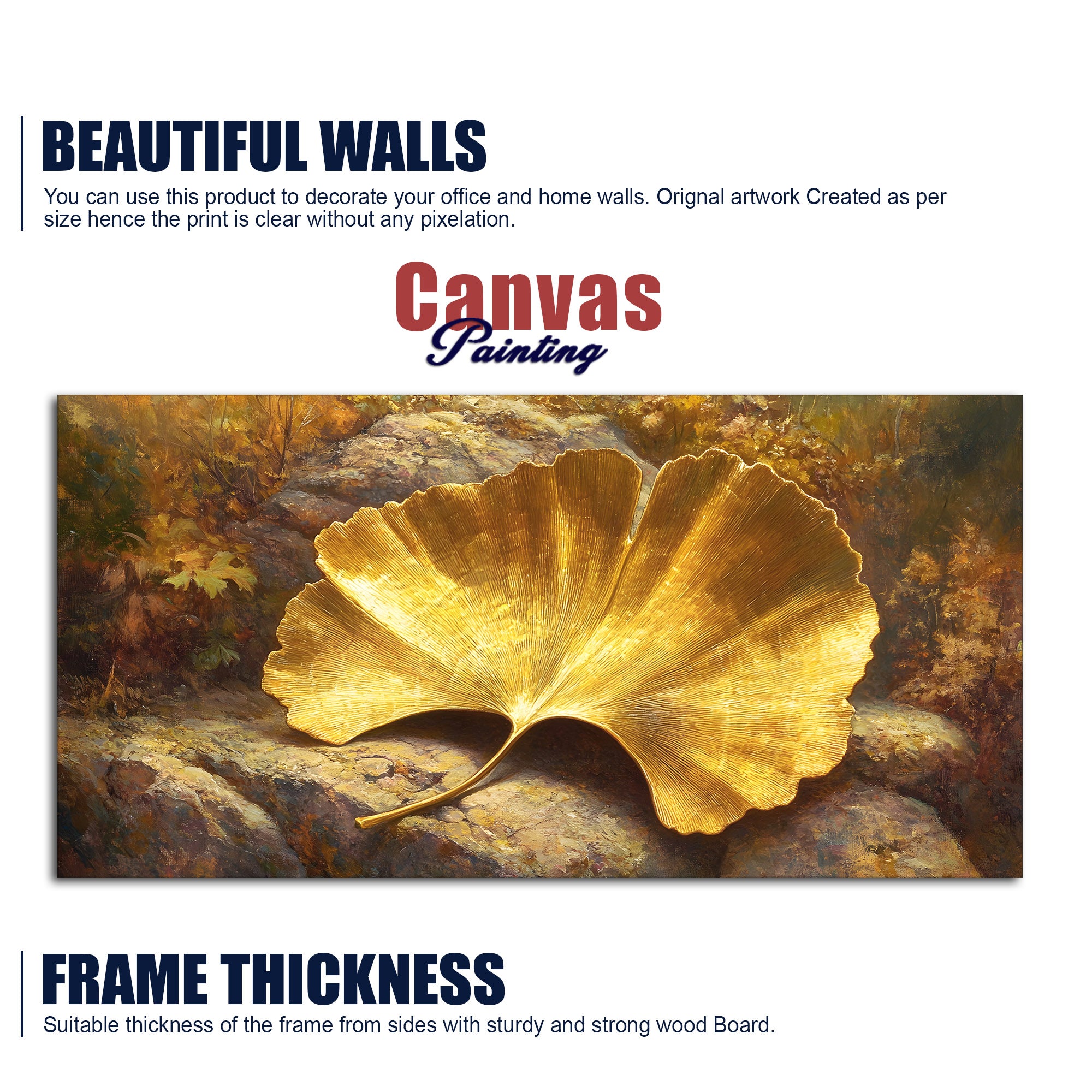 Golden Ginkgo Leaf Art Canvas Wooden Wall Painting