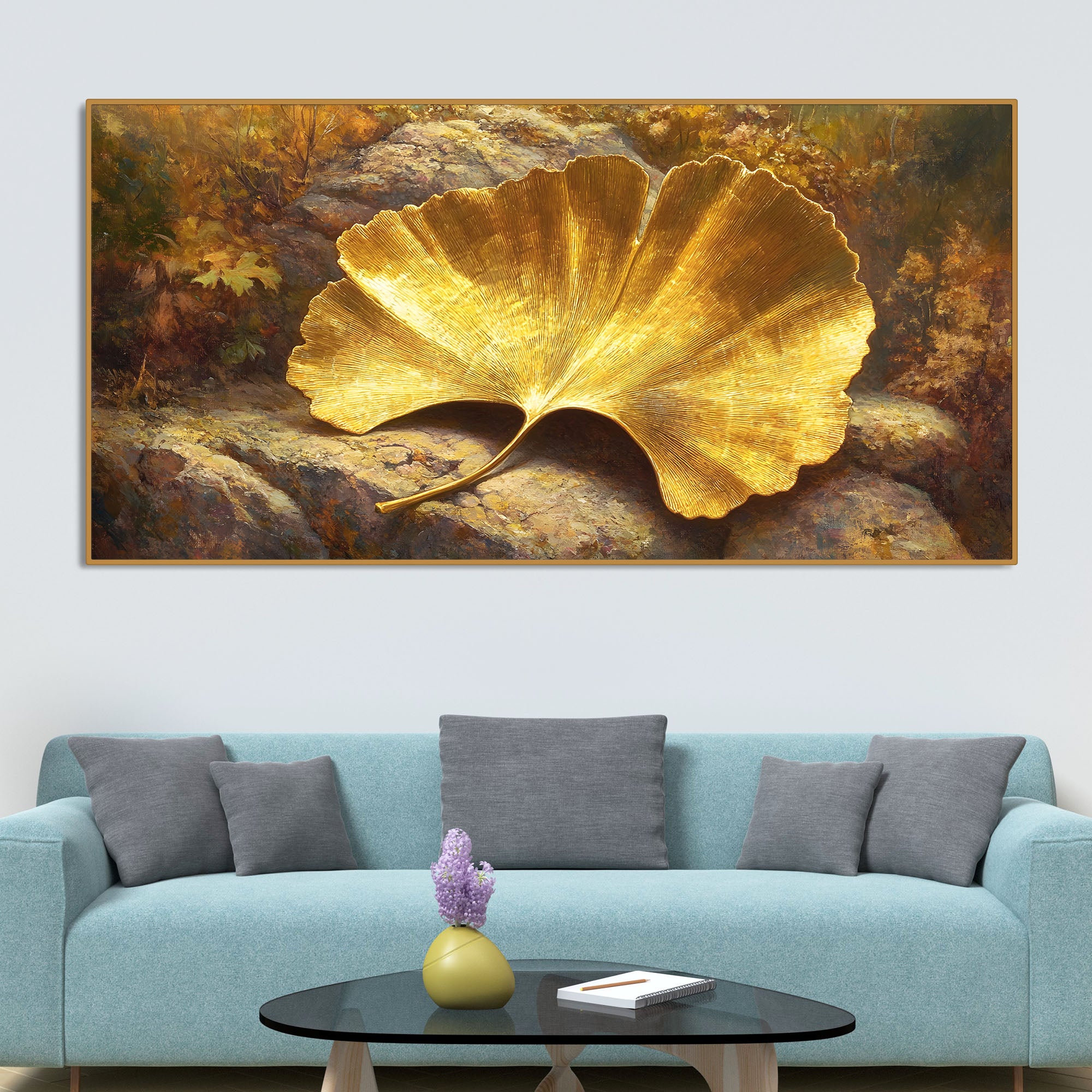 Golden Ginkgo Leaf Art Canvas Wooden Wall Painting