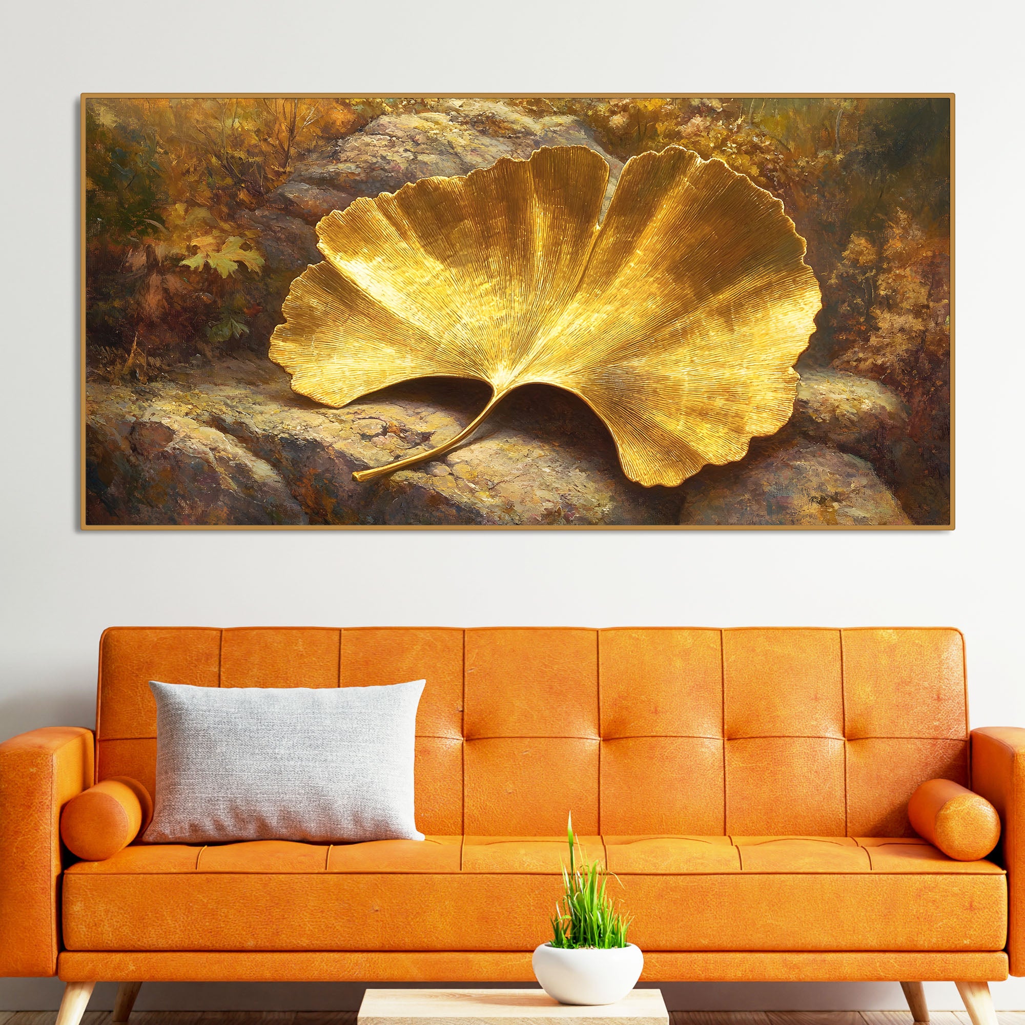 Golden Ginkgo Leaf Art Canvas Wooden Wall Painting