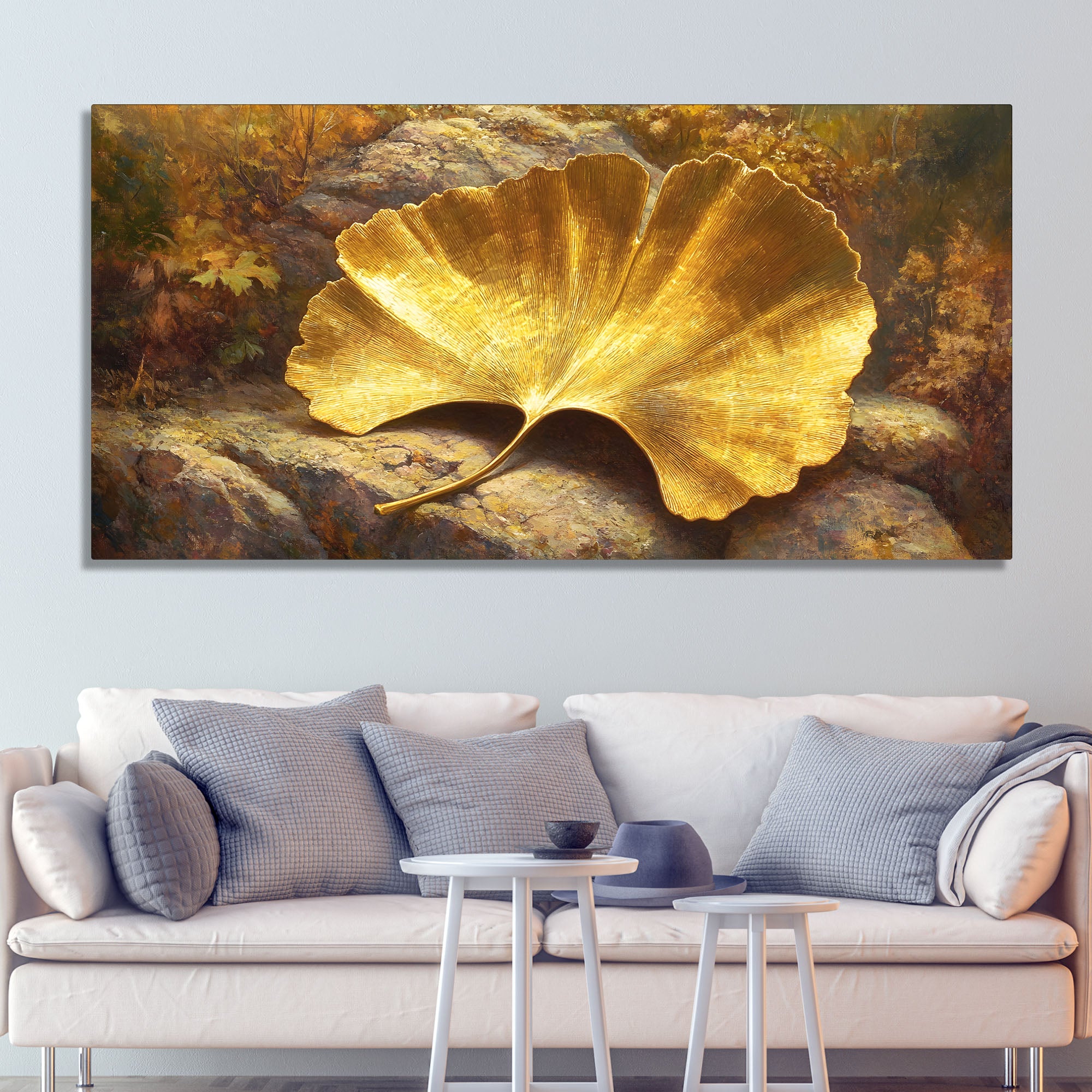Golden Ginkgo Leaf Art Canvas Wooden Wall Painting