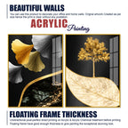 Golden Ginkgo Leaves and Tree Acrylic Floating Wall Painting Set of 2
