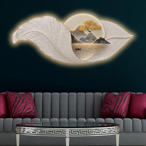 Golden Ginkgo Leaves Premium Crystal Glass Backlit LED Wall Art