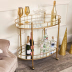 Golden Glamour Oval Drinks Trolley with Mirrored Elegance