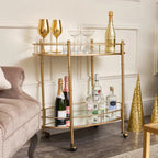 Golden Glamour Oval Drinks Trolley with Mirrored Elegance