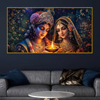 Golden Glow Radha Krishna Crystal Glass Wall Premium Painting