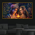 Golden Glow Radha Krishna Crystal Glass Wall Premium Painting