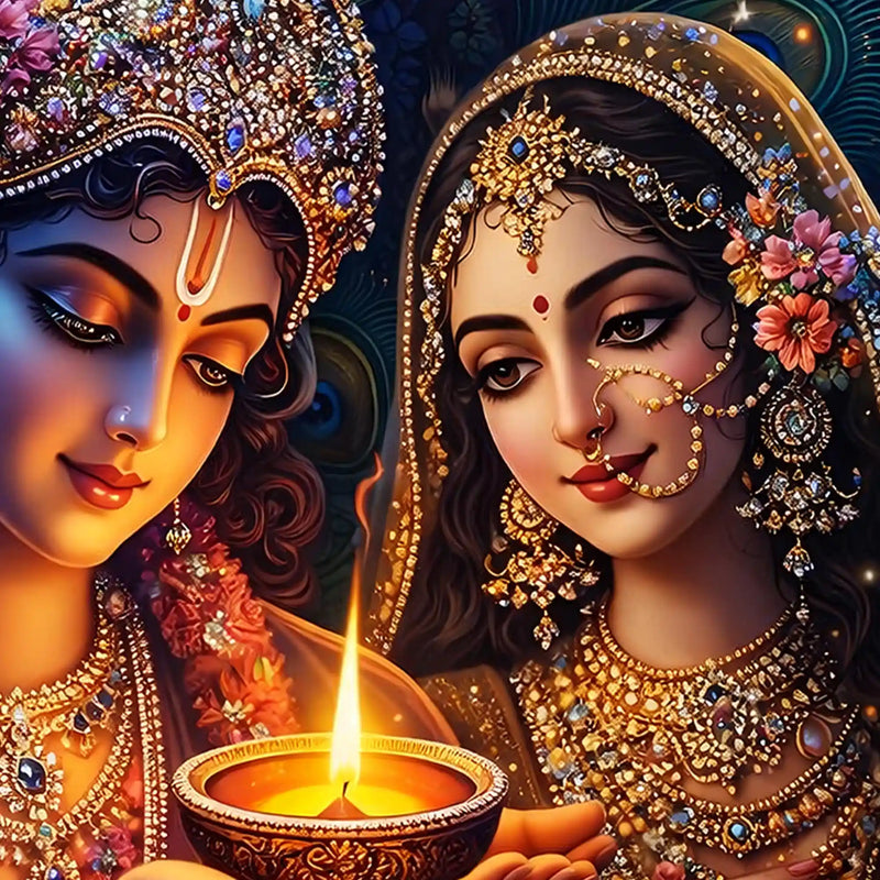 Golden Glow Radha Krishna Crystal Glass Wall Premium Painting