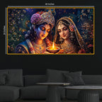 Golden Glow Radha Krishna Crystal Glass Wall Premium Painting