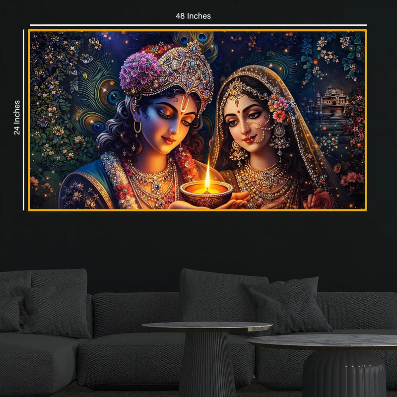 Golden Glow Radha Krishna Crystal Glass Wall Premium Painting