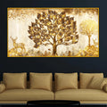 Golden Glow Tree and Deer Crystal Glass Wall Painting