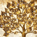 Golden Glow Tree and Deer Crystal Glass Wall Painting