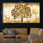Golden Glow Tree and Deer Crystal Glass Wall Painting