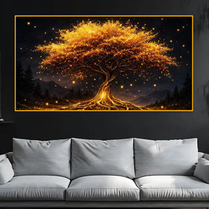 Golden Glow Tree Crystal Glass Painting for Modern Luxury Decor