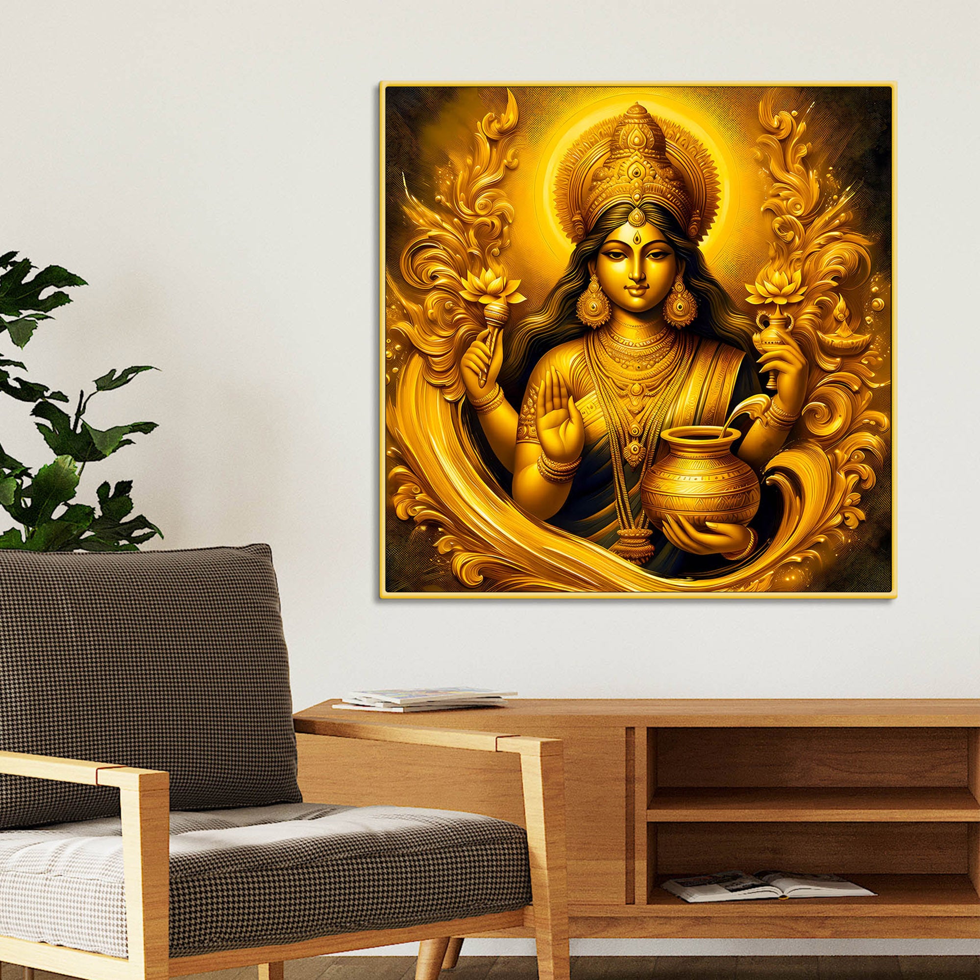 Golden Goddess Lakshmi Premium Wall Painting