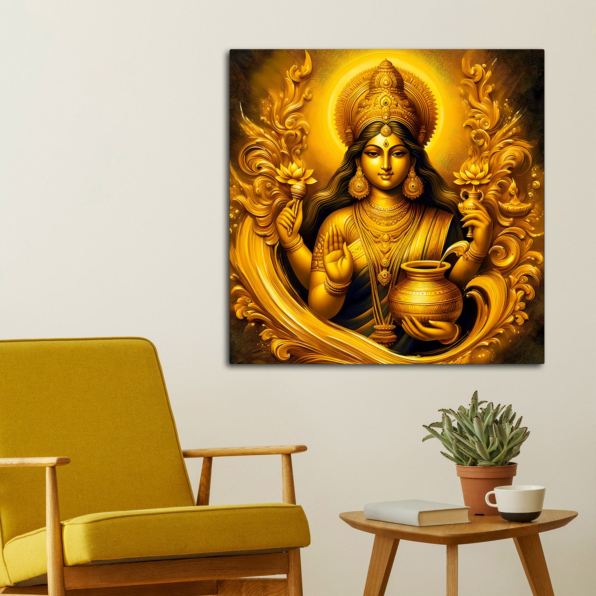 Golden Goddess Lakshmi Premium Wall Painting
