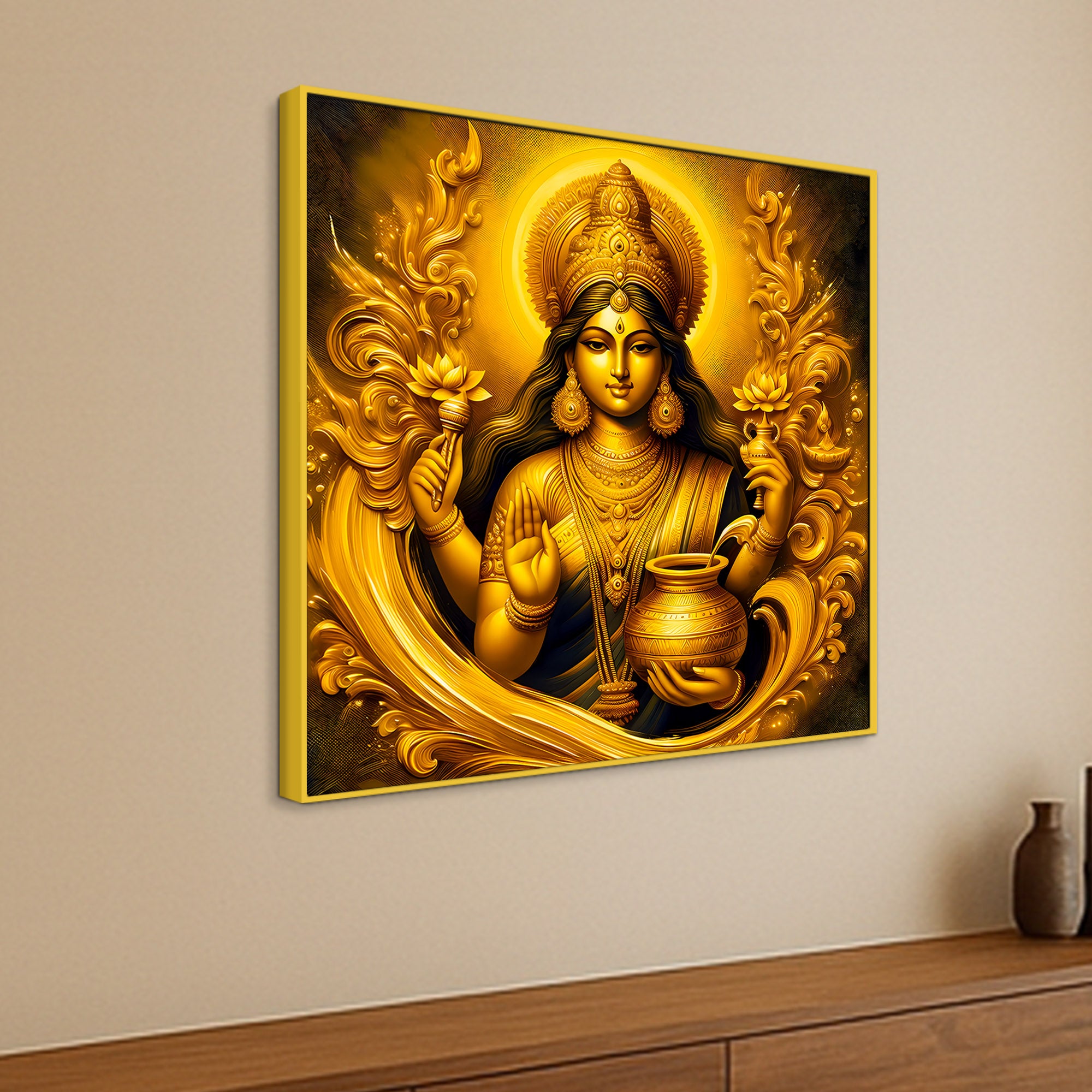 Golden Goddess Lakshmi Premium Wall Painting