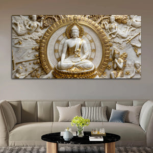 Golden Halo Buddha Meditation 3D Canvas Wall Painting