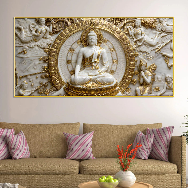 Golden Halo Buddha Meditation 3D Canvas Wall Painting