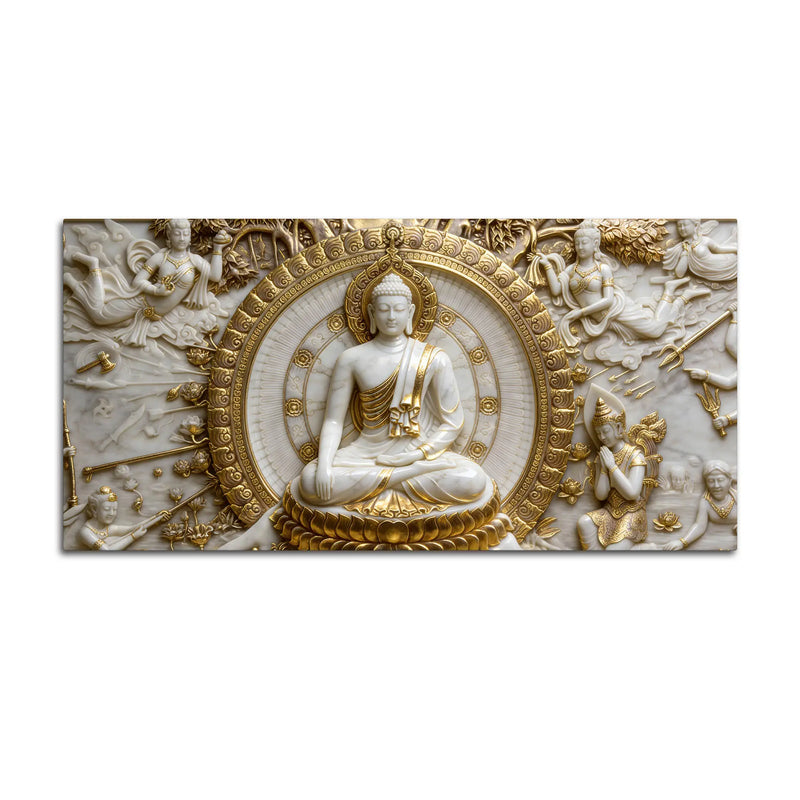 Golden Halo Buddha Meditation 3D Canvas Wall Painting